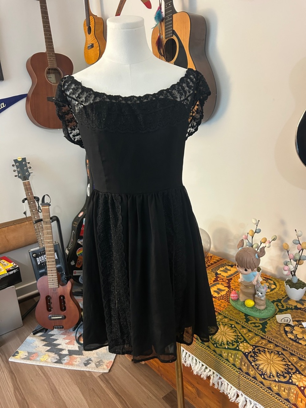 Reformed by UO Black Lace Off-Shoulder Dress